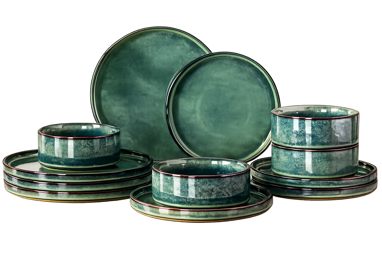 Elegantes Porzellangeschirr-Set in Grün-Blau